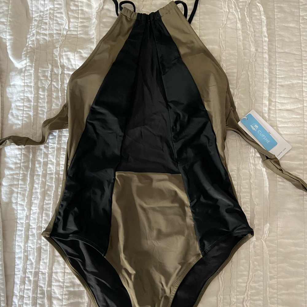 Green and Black Sheer Front One Piece